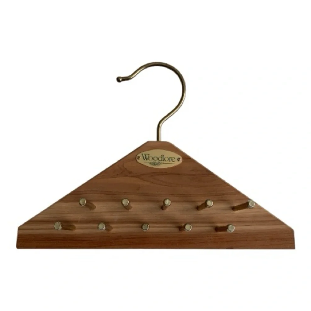 WOODLORE Wooden Cedar Tie and Belt Hanger Closet Organizer Brass Hooks and Pegs